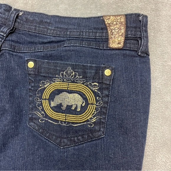 Ecko Red Womens Jeans Blue 32 Low Rise Straight Denim Embroidered (Actual 34x29) - Picture 10 of 11